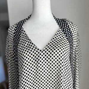 RIXO London Moss Silk Blouse  White with Black Polka Dots Blouse size Large